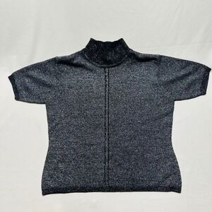 First Issue Liz Claiborne Vintage Black Metallic Short Sleeve Sweater Womens‎ M